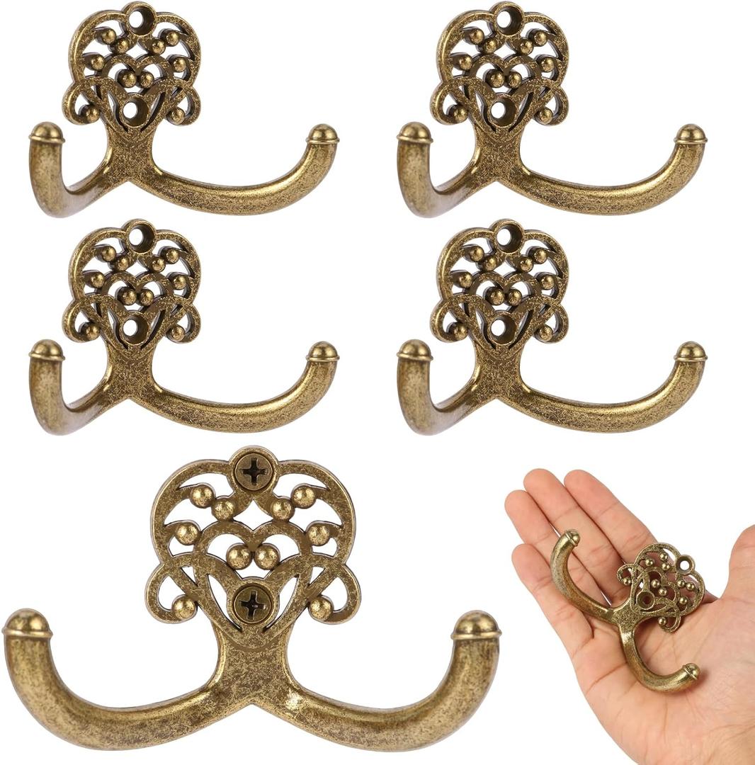 5 PCS Vintage Decorative Coat Hooks Large Metal Heavy Duty Wall Hook for Towel, Coat and BackpacksBronze