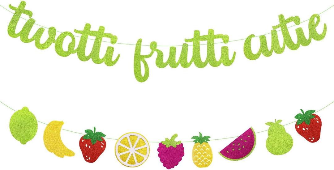 2nd Birthday Decorations Twotti Fruit Banner Fruit Pineapple Watermelon Orange Summer Themed Baby Boy Girl Second Bday Party Supplies Decorations (Green)