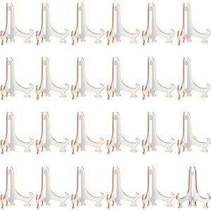Boao 24 Pcs Acrylic Easel Plate Stands for Display Picture Frame White Gold Easel Holders Photo Card Magazine Book Cd Phone at Weddings Home Decoration(4 Inch)