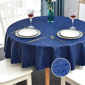 Romanstile Round Vinyl Tablecloth,100% Waterproof Heavy Duty Oil Spill Proof Stain Resistant Plastic PU Table Cover with Flannel Backing for Kitchen & Dining (Rose Navy Blue, 60" Round)