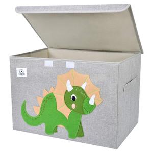 Foldable Large Kids Toy Chest with Flip-Top Lid, Collapsible Fabric Animal Toy Storage Organizer/Bin/Box/Basket/Trunk for Toddler, Children and Baby Nursery (Triceratops)