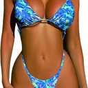 WDIRARA Women's Cut Out Triange Criss Cross Backless Thong Sexy One Piece Bathing Suit (Blue) XS 