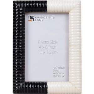 Handicrafts Home Black & White Picture Frame, Handmade Ridged Resin Inlay Photo Frame for Home Decor, Farmhouse Wall & Tabletop Frame, Shelf, Desk & Gallery Wall Decor, 4x6 Black & White Photo Frame