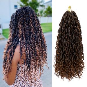 Goddess Locs Crochet Hair 14 Inch 7 Packs Ombre Brown Boho Faux Locs Crochet Hair for Black Women Pre Looped Crochet Locs with Curly Ends (1B/30)