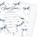 Blue Pearl Bow Bridal Shower Bachelorette Invites, 25 PCS Kit Wedding Invitation Bridal Shower Invitations with Envelopes For New Couples, Mr And Mrs, Newlyweds-03