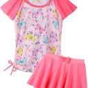 Girls Rash Guard 2 Pieces Bathing Suit UPF50+ Swimsuit with Swimming Skirt Swimwear 6Y (Pink)