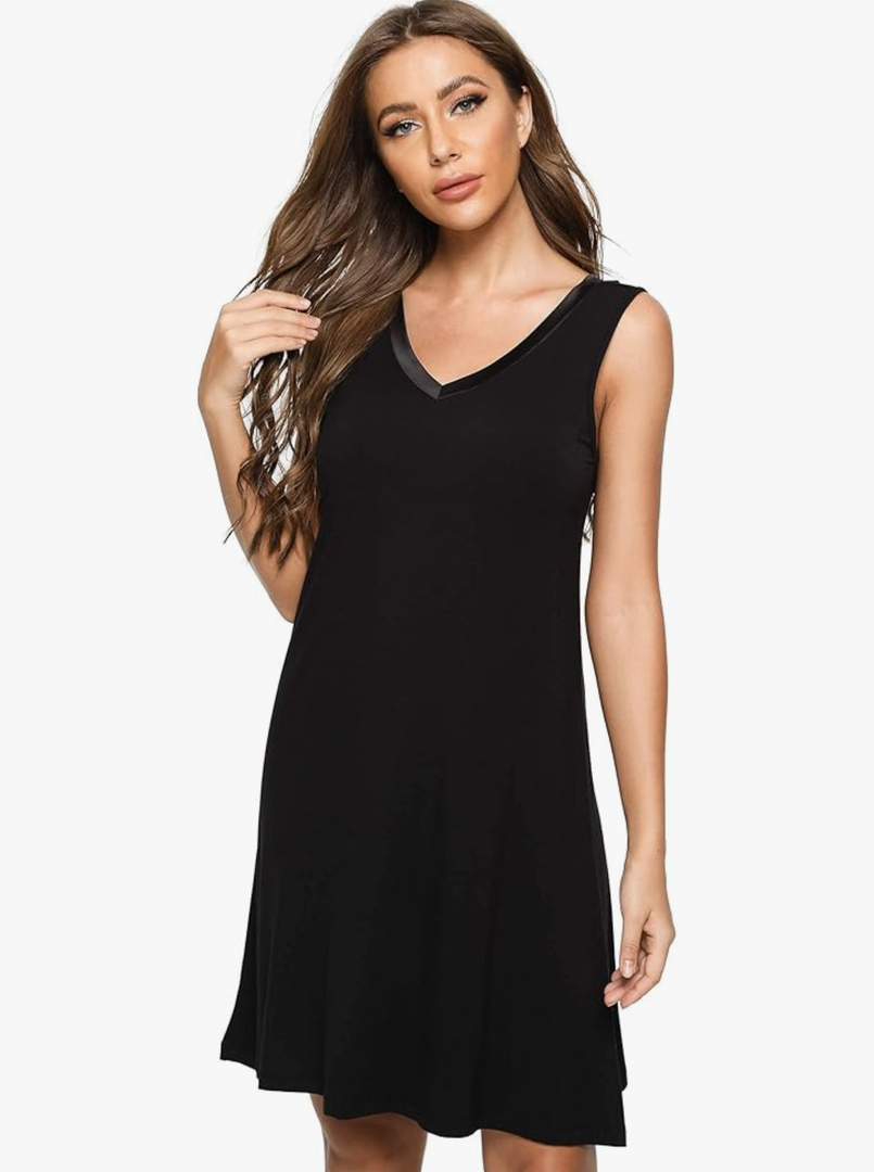 GYS Womens Bamboo-Derived Viscose Nightgowns Soft Sleeveless V Neck Nightdress Lightweight Sleep Shirt L