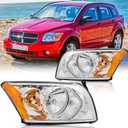 Headlights Assembly Pair for 2007 2008 2009 2010 2011 2012 Dodge Caliber Headlamps Replacement Driver and Passenger Side,Chrome Housing Amber Reflector