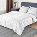 Bedsure Duvet Insert Full Size - Lightweight Comforter, Quilted Cooling Duvet Insert, Down Alternative Summer Comforter with 8 Tabs, Ultra Soft, Striped, Machine Washable, Full, White, 82x86 inches