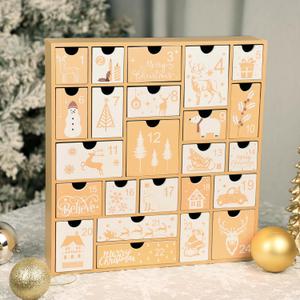 SAND MINE Wooden Christmas Advent Calendar with 24 Drawers, Countdown to Christmas, Refillable Wooden Advent, Wood