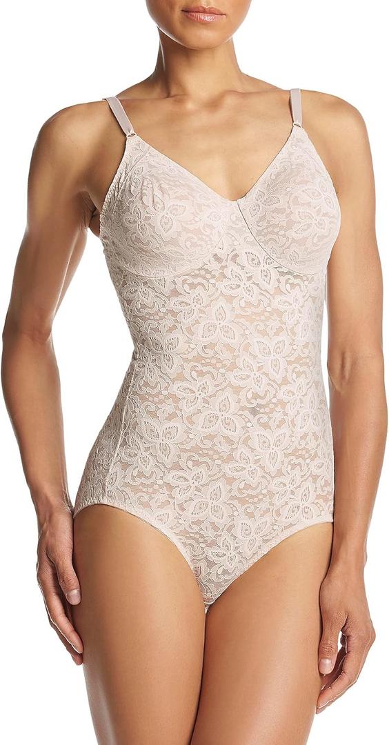 Bali womens Lace Body Shaper, Lace 'N Smooth Firm-control Shapewear, Built-in Underwire Bra (36D, Rosewood)
