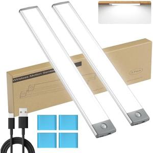 LEPOTEC 2 Pack Under Cabinet Lighting,54 LED Motion Sensor Light Indoor,2500mah Rechargeable Under Counter Lights Wireless,Magnetic Battery Operated Closet Night Lights for Kitchen,Bedroom,Stairway
