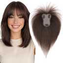 MY-LADY Human Hair Toppers for Women Real Human Hair with Air Bangs Hand-Tied Thin 8 * 11CM Lace Base Light Weight Clip in Remy Hairpieces 10 Inch Dark Brown
