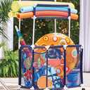 Pool Toy Storage Bin with Noodle Holder for Rafts Vests Balls Floaties Towels