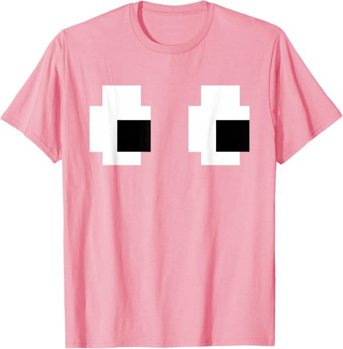 Retro Arcade Game Ghost Eyes Halloween Group Costume T-Shirt M Pink