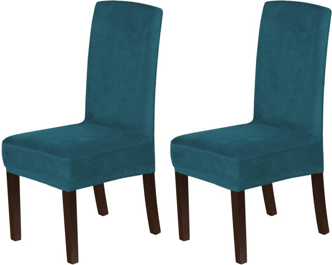 H.VERSAILTEX Velvet Dining Chair Covers Stretch Chair Covers for Dining Room Set of 2 Parson Chair Slipcovers Chair Protectors Covers Dining, Soft Thick Solid Velvet Fabric Washable, Deep Teal