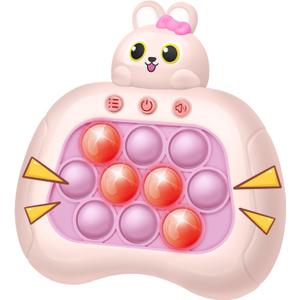 Rabbit Pop Fidget Game Toys, Light Up Fidget Toy with 1 Min Auto-Off Easter Bunny Electric Pop Bubble Game Controller Handheld Sensory Toys Birthday Christmas Easter Gifts for Kids