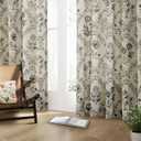 Charcoal Floral Linen Curtains 63 Inch Length 2 Panels Set Patterned Semi Sheer Living Room Bedroom Back Tab Rod Pocket Farmhouse Boho French Country Blackish Green Flower Plant Kitchen Window Drapes