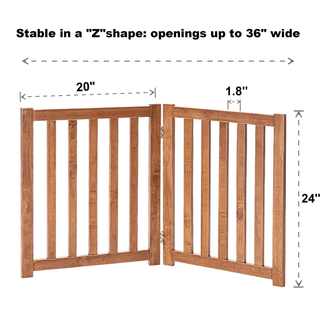 LZRS 2-Panel Wooden Free Standing Foldable Dog Gate Indoor – Solid Hardwood 24" High, Step-Over Safety Pet Gate for Doorways, Stairs & Small Spaces - Indoor Use, Natural