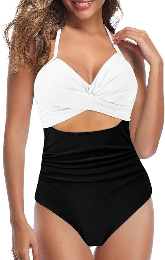 Eomenie Women's One Piece Swimsuit Tummy Control Slimming Bathing Suit Cutout Tie Knot Swimwear M