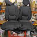 Coverado Front Seat Covers, 2 Pieces Universal Seat Covers for Cars, Breathable Fabric & Leather Car Seat Protectors, Car Seat Cushions Auto Accessories Fit for Most Sedans SUV Truck, Black