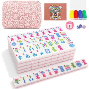 Jolitac American Mahjong Game Set, 166 Premium Tiles, 1.2-inch Mahjong Tile Set with Sturdy Carrying Bag, Thickened Mah-Jongg Tiles Bag Portable Travel Complete Mahjong Set (Pink)