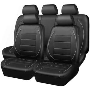 CAR PASS Universal Reflect Piping Leather Car Seat Cover, Fit for suvs,Van,Trucks,Airbag Compatible,Inside Zipper Design and Reserved Opening Holes (Full Set, Black and Grey)