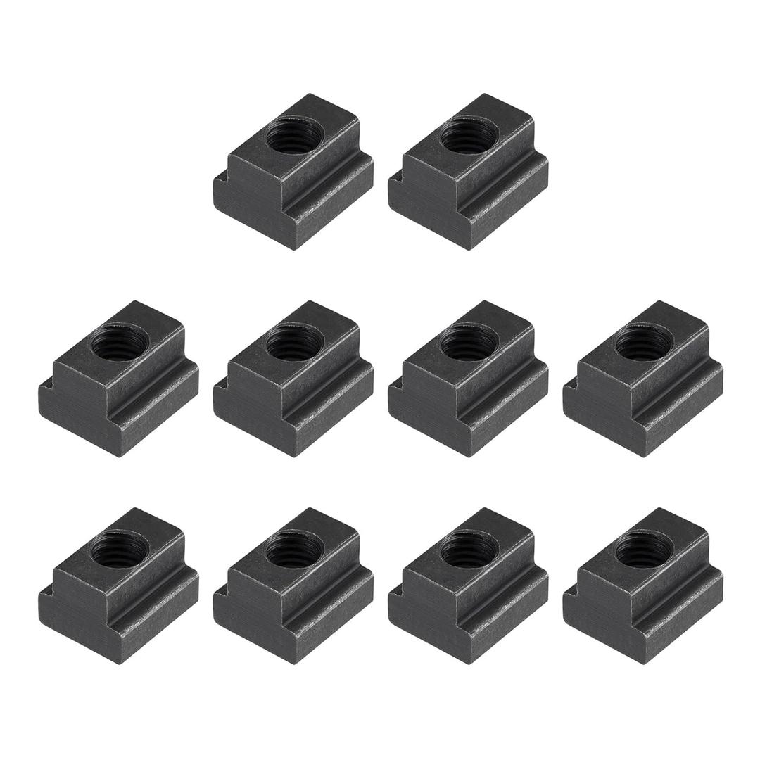 uxcell M10 Thread T Slot Nuts, Alloy Steel Black Oxide Finish Grade 8.8 Tapped Through Slot T-Nuts Furniture 10Pcs
