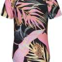 Big Girls One Piece Swimsuits Short Sleeve Rash Guard for Girl Hawaiian Bathing Suit with Sun Protection Beachwear Black Jungle Wild Size 10/8-10 Years