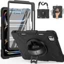 SUPFIVES 2024 iPad Pro 11 Inch Case M4 (5th Generation), with Screen Protector/Shoulder Strap/Pencil Holder/Handle/Rotating Stand, Black