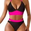 Women's Color Matching Sexy Two-Piece Swimsuit, Waist Cutout Bikini Set (Black), S