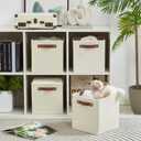 Collapsible Fabric Storage Cube Bins with 2 Reinforced PU Handles, Foldable Storage Organizer Baskets for Closet, Shelves, Living Room | 11"x11"x11", 4 Pack, Full Beige