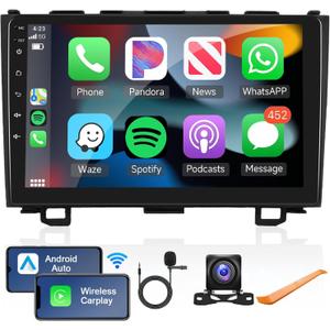 Android Car Stereo for Honda CRV 2007-2011 with Wireless Carplay/Android Auto with WiFi GPS Navigation, 9" Touchscreen Bluetooth Car Radio Support USB FM/RDS Backup Camera Steering Wheel Control