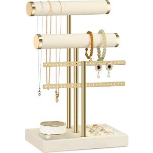 bussdis 3 Tier Bracelet Holder Display - Detachable T Bar Beige Velvet Bracelet Holder, Jewelry Holder Organizer for Bracelet, Necklace, Earrings, Rings