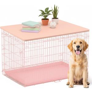 Maxdot Dog Crate Topper Wood Countertop for 24 Inch Dog Cage, Pink Crate Topper Collapsible Durable Decorative Pet Kennel Top for Pet Cage