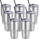 DOMICARE 30 oz Tumbler with Lid and Straw, Stainless Steel Tumblers Bulk, Insulated Vacuum Double Wall Travel Coffee Mug, Durable Powder Coated Tumbler Cups (Stainless Steel, 8)