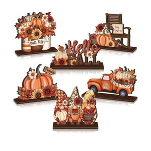 Yuntau 6 Pcs Thanksgiving Wooden Table Decorations Autumn Wood Tabletop Sign Centerpiece Rustic Decorations for Office Desk Farmhouse Home Kitchen Tiered Tray Decor Shelves Table Decorative