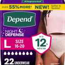 Depend Night Defense Adult Diapers, Incontinence & Postpartum Bladder Leak Underwear for Women, Disposable, Overnight, Large, Blush, 22 Count, 
