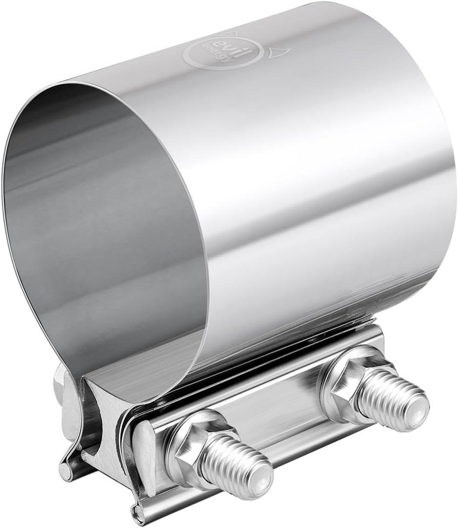 EVIL ENERGY 3.0 Inch Exhaust Clamp,Butt Joint Band Clamp Sleeve Coupler Stainless Steel for Pipes,Mufflers,Catalytic Converters 2PCs