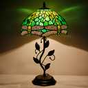 WXCFCD Tiffany Table Lamp Stained Glass Desk Lamp 12X12X19 Inches Reading Light Decor Bedroom Living Room (Yellow Green Dragonfly Style)