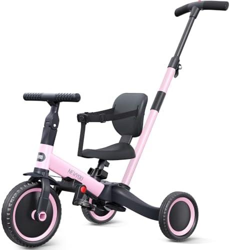 newyoo Toddler Tricycle,Toddler Bike,Birthday Gifts and Toys for 1-3 Year Old Boys and Girls, Trike with Push Handle, Backrest and Safety Belt, Balance Bike, TR007, Green