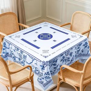 55 x 55 in Mahjong Tablecloth, Florals Card Table Mat, Multi Purpose Game Table Cover, Mahjong Party Decorations for Beginners, Lovers, Card, Board Tile Games, Poker, Dominoes (Blue)