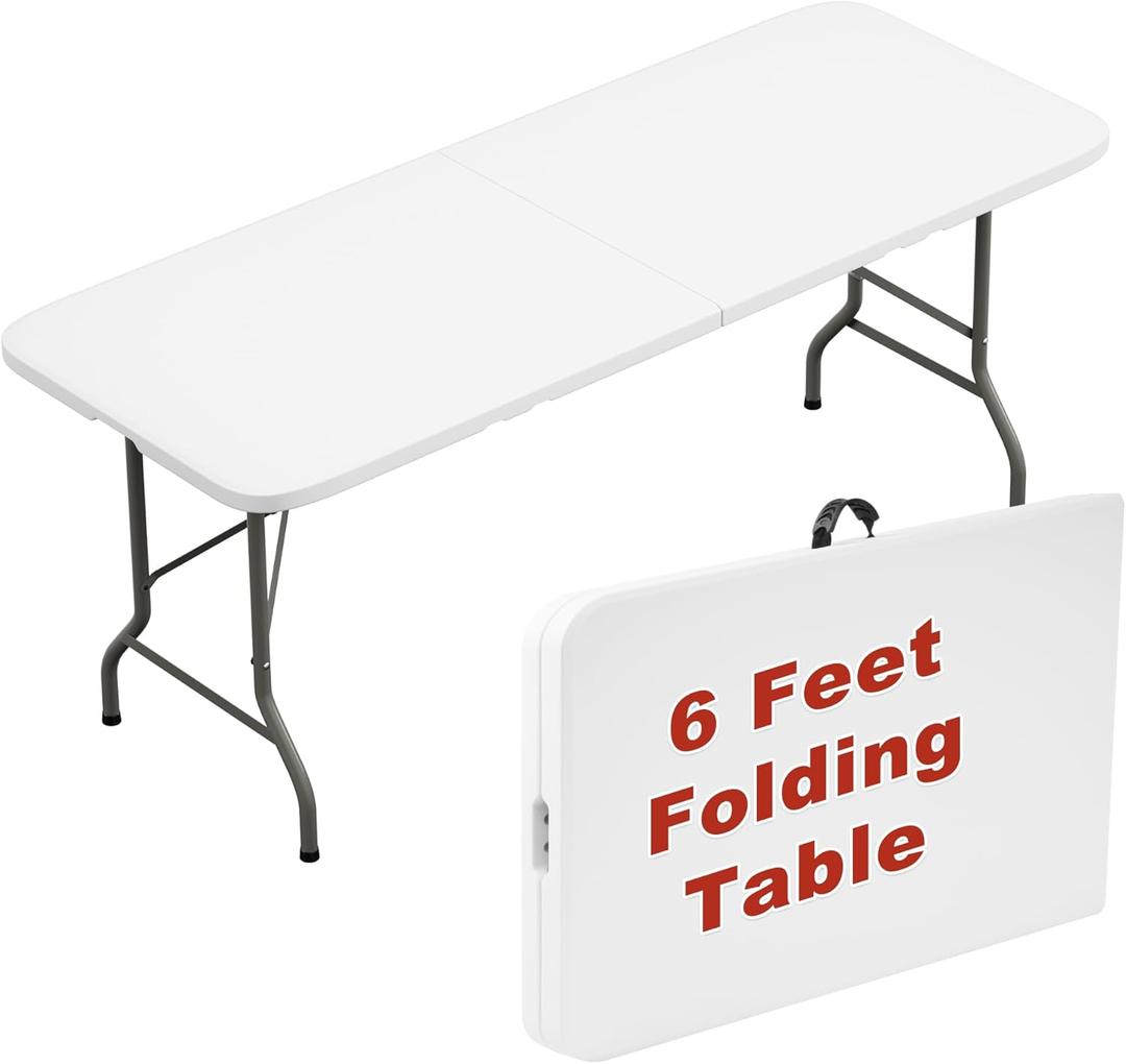Elevon Folding Table, 6 Feet Heavy Duty Fold-in-Half Utility Table Indoor Outdoor for Camping, Picnic, Party