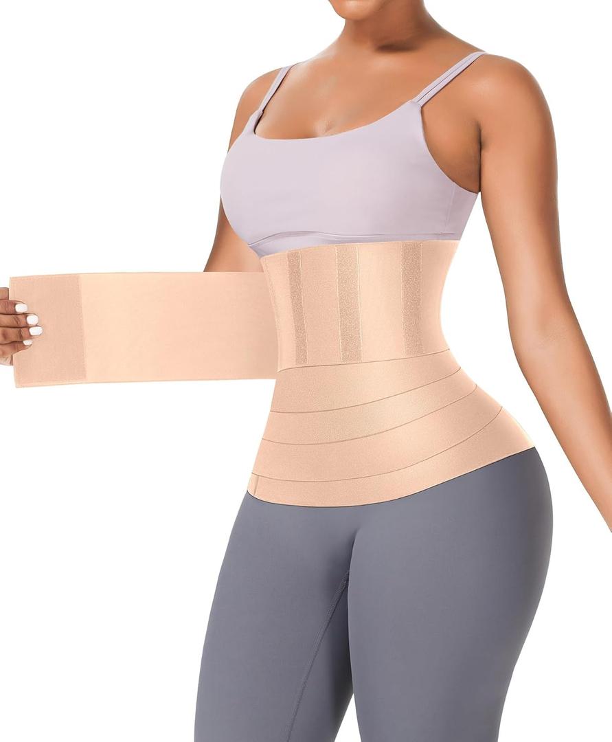 FeelinGirl Waist Trainer for Women Trimmer Belt Waist Cincher Tummy Wrap Plus Size Snatch Me Up Bandage Body Shaper (One Size (fits waist 23.5-47.5IN ), A2-beige)