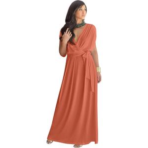 KOH KOH 2025 Sexy Sleeveless Summer Formal Flowy Casual Gown (Coral / Peach)