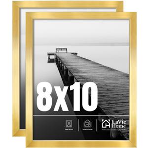 LaVie Home 8x10 Picture Frame 2 pack, Display Pictures 8 x 10 Frame, 8x10 Gold Photo Frame with HD Plexiglass, Display Frame for Vertical or Horizontal, Classic Collection