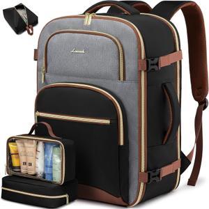 LOVEVOOK Travel Essentials Carry on Backpack 50L Travel Backpack for Women Men,Waterproof TSA Personal Item Travels Bag Airline Flight Approved,Large Carry on Luggage Laptop Backpack with Packing Cube (Black - Gray - Chestnut Brown)