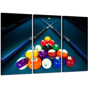 KREATIVE ARTS Large 3 Pieces Canvas Prints Cool Billiards Ball Pool Snooker Printed Painting Canvas Wall Art Picture Home Décor for Bar Art Stretched and Framed Ready to Hang 16x32inchx3pcs