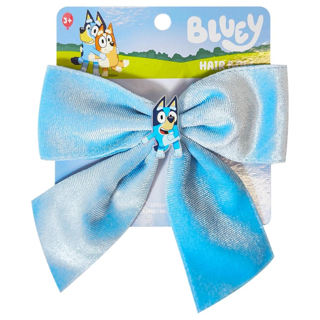 6 x LUV HER Bluey Long Tail Hair Bow for Girls with Alligator Clip with Charm of Bluey - Hair Accessory, Ages 3+