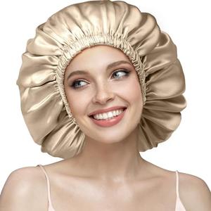 YFONG 100% Silk Bonnet for Sleeping Women, 22 Momme Pure Mulberry Silk Sleep Cap with Adjustable Elastic Band Stay On Head，Reduce Frizz, Keep Hairstyle, Soft & Breathable, Champagne